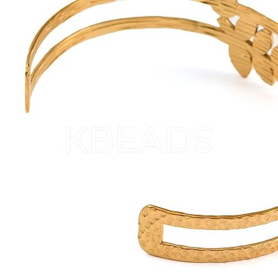 304 Stainless Steel Hollow Leaf Open Cuff Bangles for Women LS-BJEW-K241-03A-G-1