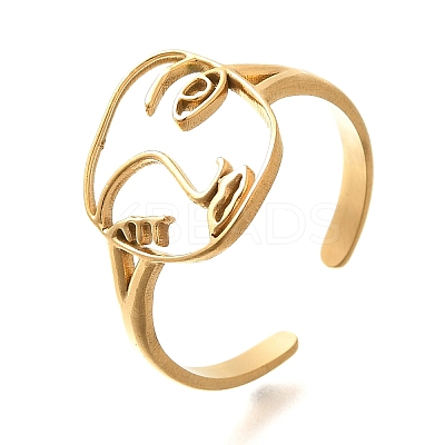 Hollow Human Face 304 Stainless Steel Open Cuff Rings for Women LS-RJEW-M046-03G-1