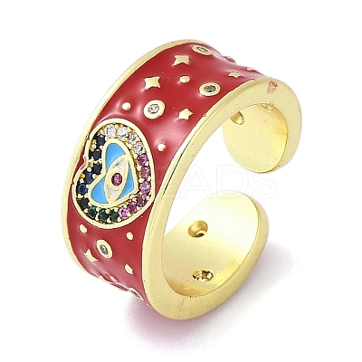 Brass Micro Pave Cubic Zirconia Enamel Cuff Rings for Women RJEW-L113-019G-02-1