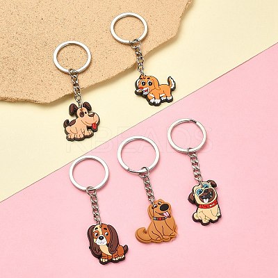 5Pcs 5 Styles Cute Cartoon PVC Plastic Dog Pendant Keychain KEYC-YW0001-18-1