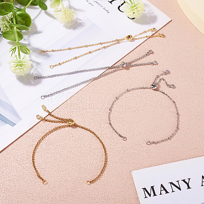 2 Sets 2 Colors 304 Stainless Steel Satellite Chain Bracelet Slider Making MAK-TA0001-22-1