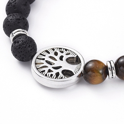 Natural Lava Rock & Tiger Eye Beads Adjustable Braided Bracelets BJEW-JB04987-04-1