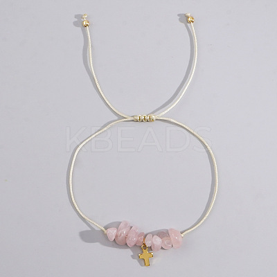 Bohemian Style Cross Natural Rose Quartz Braided Beaded Bracelets for Women XK2373-1-1