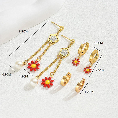 Stainless Steel Flower Tassel Earring Sets LB0942-1