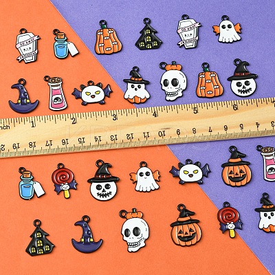 26Pcs 13 Styles Halloween Theme Spray Painted Alloy Enamel Pendants ENAM-FS0002-09-1
