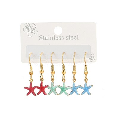 Ocean Series 304 Stainless Steel Enamel Dangle Earrings LS-EJEW-K017-01C-G-1