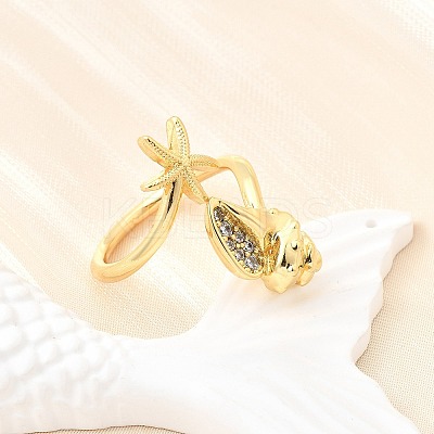 Ocean Theme Brass Micro Pave Cubic Zirconia Cuff Rings for Women RJEW-F184-17E-G-1
