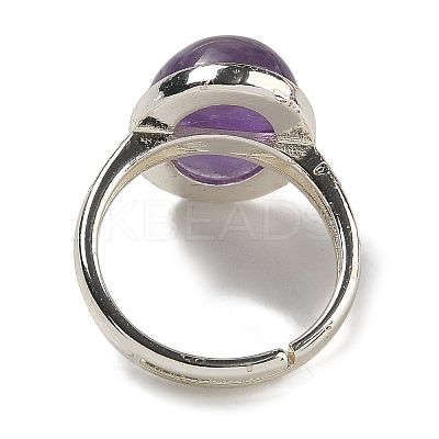 Natural Amethyst Oval Adjustable Rings RJEW-K371-07S-19-1