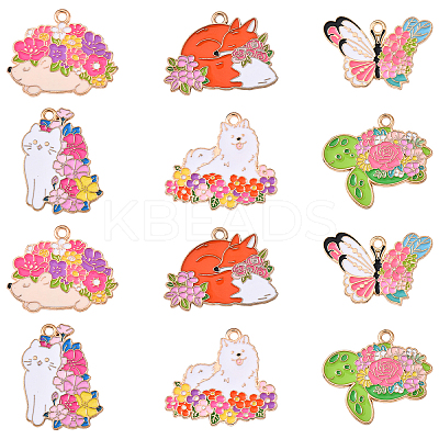 24Pcs 6 Styles Animal Flower Alloy Enamel Pendants ENAM-YW0005-47-1
