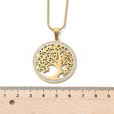 201 Stainless Steel Crystal Rhinestone Tree of Life Pendant Necklaces for Women NJEW-P327-03G-1