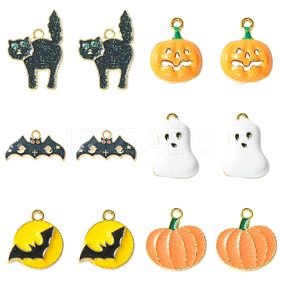 30Pcs 6 Styles Halloween Rack Plating Alloy Enamel Pendants PALLOY-CJ0002-32-1