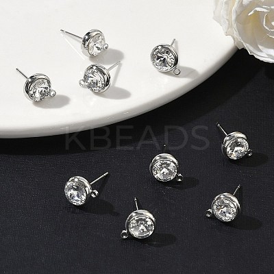 SHEGRACE Brass Rhinestone Flat Round Stud Earring Findings XGR0099P-120P-1