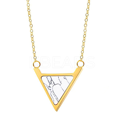 Stainless Steel Pave Synthetic Howlite Inverted Triangle Pendant Necklaces for Women FS-WG0B5B2-03-1