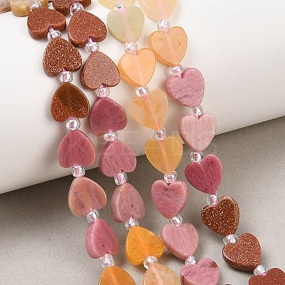Natural Rose Quartz & Cherry Quartz Glass & Rhodonite & Crazy Agate & Synthetic Goldstone Beads Strands G-F811-A05-02-1
