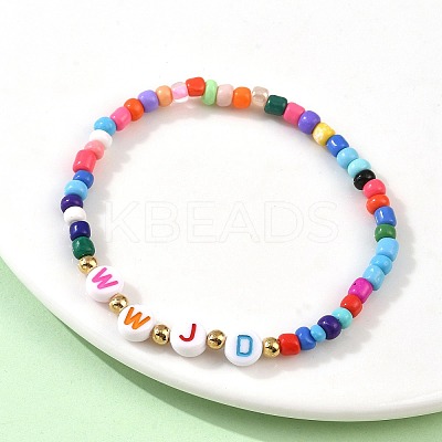 WWJD(What Would Jesus Do) Acrylic & CCB & Glass Beads Stretch Bracelets BJEW-K299-01-1