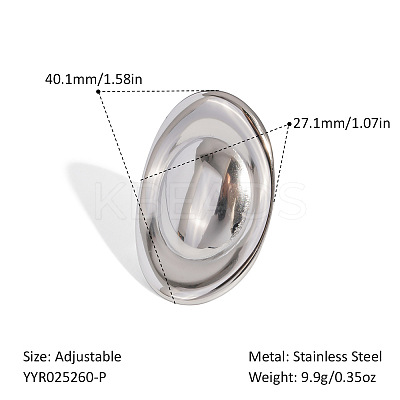European 304 Stainless Steel Oval Cuff Rings for Women MW5183-2-1