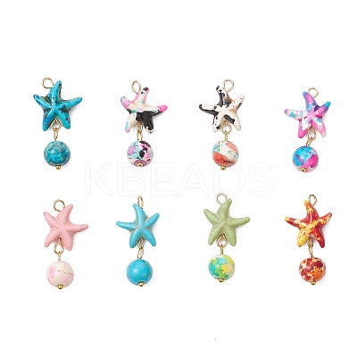 8Pcs 8 Colors Dyed Synthetic Turquoise Starfish Round Pendants PALLOY-JF04128-02-1