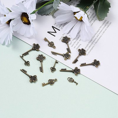 Tibetan Style Alloy Key Pendants TIBEP-X0001-02-AB-1