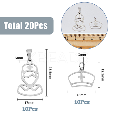 20Pcs 2 Style 201 Stainless Steel Pendants STAS-HY0001-16-1