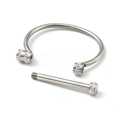 304 Stainless Steel D Shape Bar Screw Bangle with Cubic Zirconia STAS-E057-01P-1