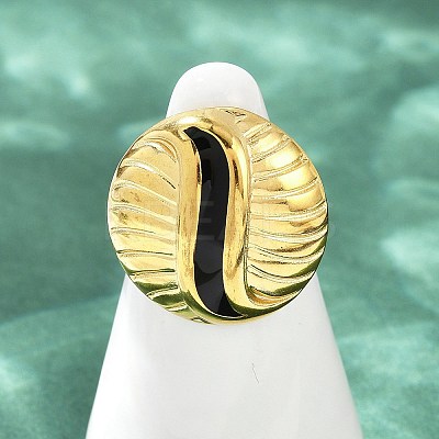 Flat Round 304 Stainless Steel Enamel Finger Rings for Women RJEW-G355-07G-1