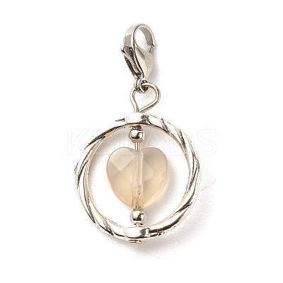 Alloy Linking Rings & Heart Natural Grey Agate Pendant Decorations HJEW-JM00604-01-1