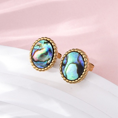 304 Stainless Steel Natural Paua Shell Stud Earrings EJEW-Z103-02G-01-1