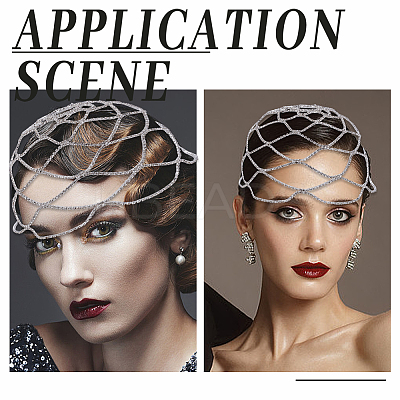 1Pc Rhinestone Mesh Headpiece Cap AJEW-HY0002-55S-1