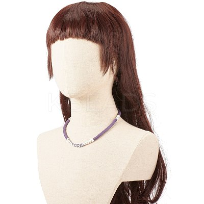 Polymer Clay Heishi Beaded Necklace with Word Love for Women NJEW-JN03790-1