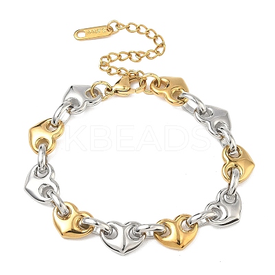304 Stainless Steel Heart Link Chian Bracelets for Women BJEW-B158-06GP-1