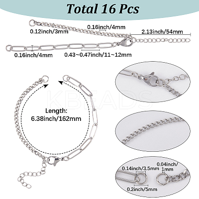 16Pcs Brass Curb & Paperclip Chains Bracelet Making MAK-SC0001-39-1