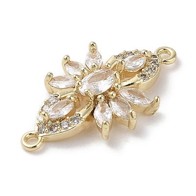 Brass Pave Clear Cubic Zirconia Connector Charms KK-G491-42G-1