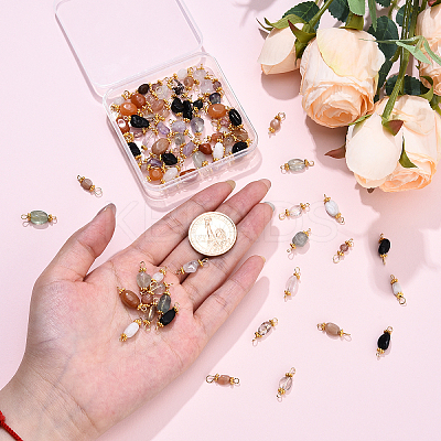 80Pcs 8 Style Natural Gemstone Connector Charms PALLOY-YW00066-1