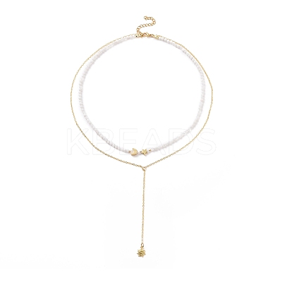 Brass Moon & Star Charms Double Layer Necklace NJEW-JN04142-1