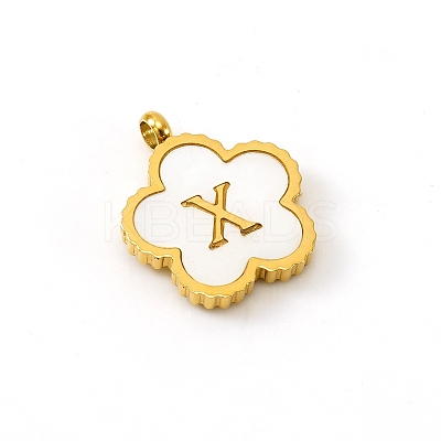 Golden Tone Stainless Steel Pave White Shell Letter Flower Charms PW-WGC5230-24-1