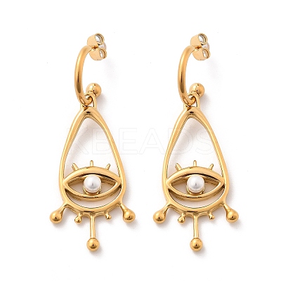 304 Stainless Steel Shell Pearl Dangle Stud Earrings for Women EJEW-U051-06G-1