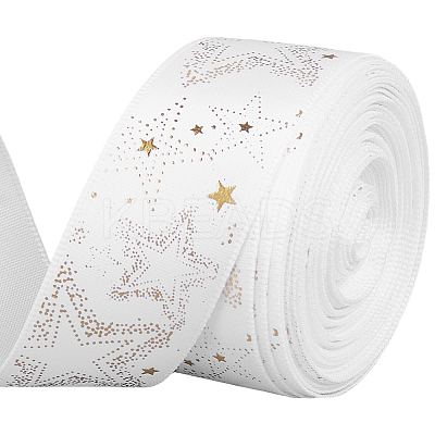 10 Yards Gold Stamping Star Polyester Printed Ribbon OCOR-WH20012-23C-1