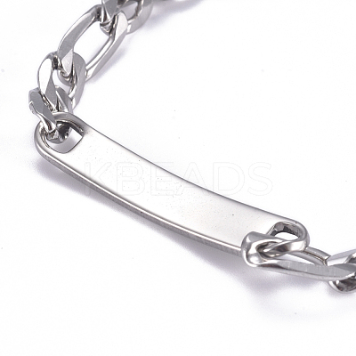 Tarnish Resistant 304 Stainless Steel Figaro Chain ID Bracelets BJEW-G631-01P-1