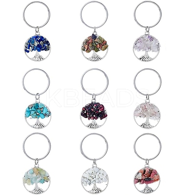 9Pcs Alloy Natural & Synthetic Mixed Stone Keychains KEYC-JKC01318-1