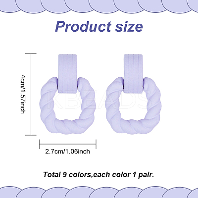 9 Pairs 9 Colors Acrylic Twist Rectangle Dangle Stud Earrings with Sterling Silver Pins for Women EJEW-AN0004-05-1