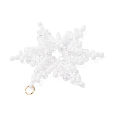 Glass Seed Beaded Snowflake Pendants PALLOY-MZ00890-02-1