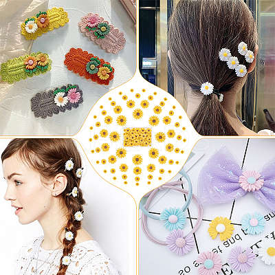 100Pcs 4 Styles Flatback Hair & Costume Accessories Ornaments Resin Flower Daisy Cabochons CRES-NB0001-37A-1