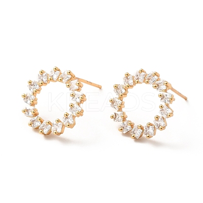 Clear Cubic Zirconia Open Ring Stud Earrings EJEW-F281-11G-1