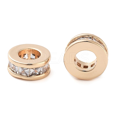 Brass Micro Pave Clear Cubic Zirconia Beads KK-U028-24G-1
