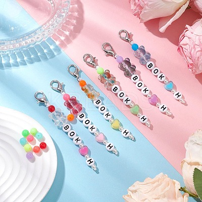 6Pcs Bear & Letter Acrylic Pendant Decorations HJEW-JM02957-1