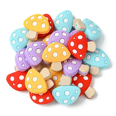 20Pcs 4 Colors Mushroom Food Grade Eco-Friendly Silicone Focal Beads SIL-CJ0001-63-1