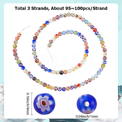 3 Strands Handmade Millefiori Glass Round Bead Strands LAMP-LT0001-16A-1