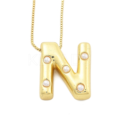Brass & Plastic Pearl Letter Pendant Box Chain Necklaces for Women LS-NJEW-U017-01G-14-1