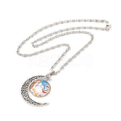 Glass Religion Fairy with Crescent Moon Pendant Necklace NJEW-P270-01D-1