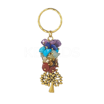 Chakra Natural Gemstone Chip Pendant Keychain KEYC-JKC00414-01-1